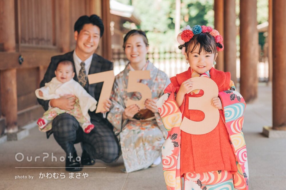 愛らしい和装で3歳女の子の七五三写真