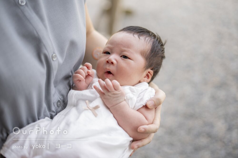 「とても鮮やかで素敵」リラックスした赤ちゃんが愛らしいお宮参りの撮影