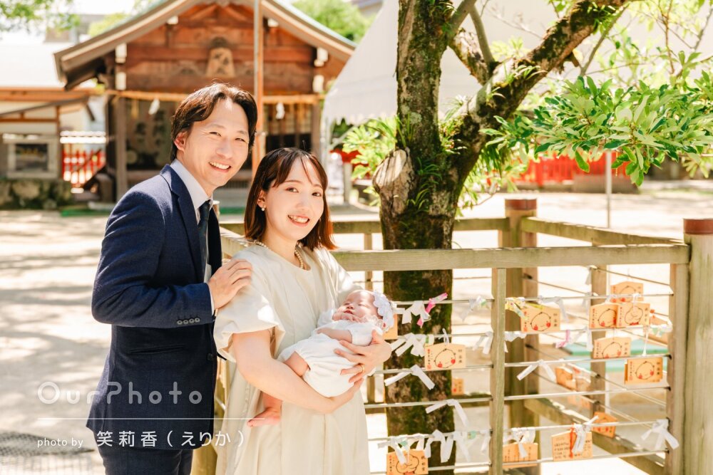「スムーズに撮影」祖母も一緒に笑顔で！神社で女の子のお宮参りの撮影