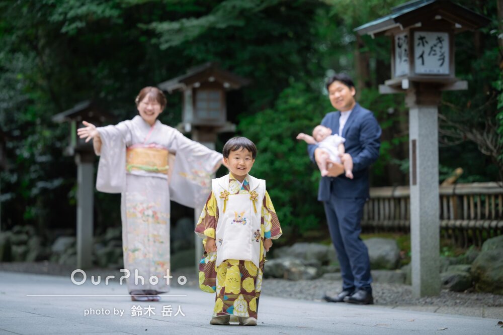 「素敵な思い出でいっぱい」お洒落な和装で3歳の七五三とお宮参りの撮影