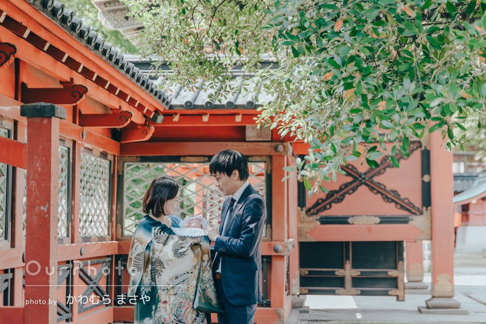 「息子もストレスなく」穏やかな笑顔輝く！神社で男の子のお宮参りの撮影