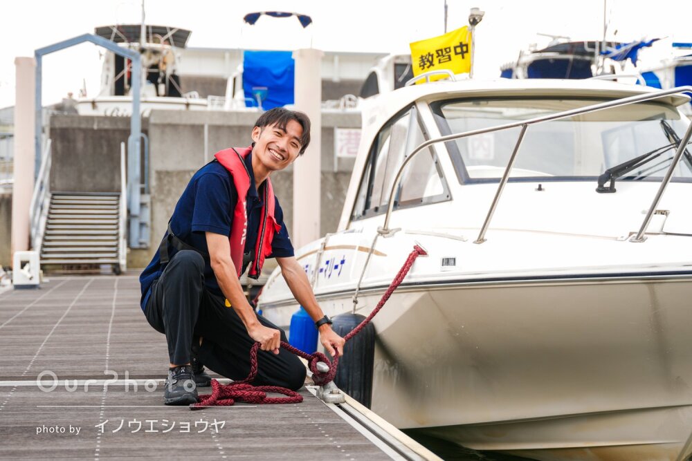 「とても丁寧に対応していただきました」船の上で法人写真の撮影