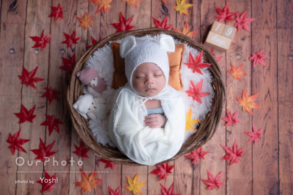 「安心して撮影」季節を感じる小物とご自宅でニューボーンフォトの撮影
