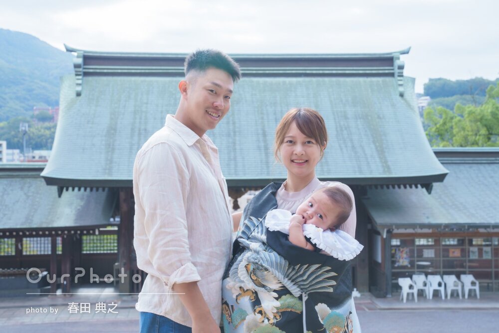 「自然な感じで綺麗」穏やかな雰囲気！神社で男の子のお宮参りの撮影