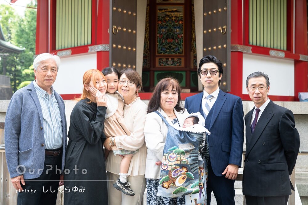 「素敵な写真が出来上がり大変満足」幸せあふれる和やかなお宮参りの撮影