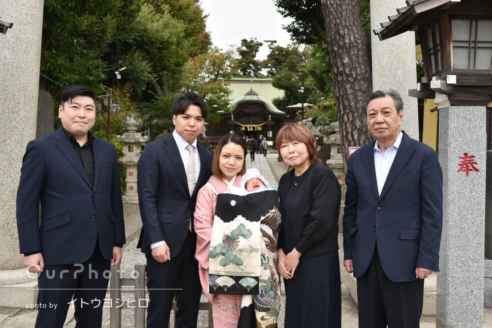 「素敵なお写真」ママも美しい和装で！祖父母と男の子のお宮参りの撮影