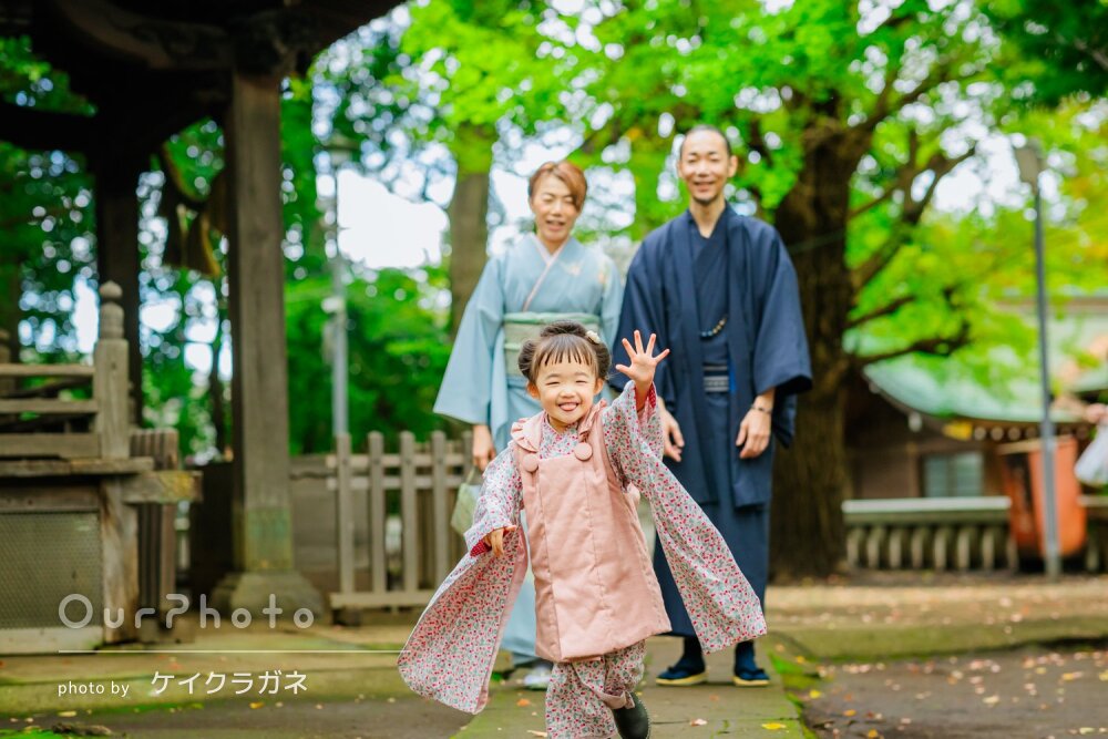 「子供の笑顔を自然に引き出し」家族みんな和装で素敵な七五三の撮影