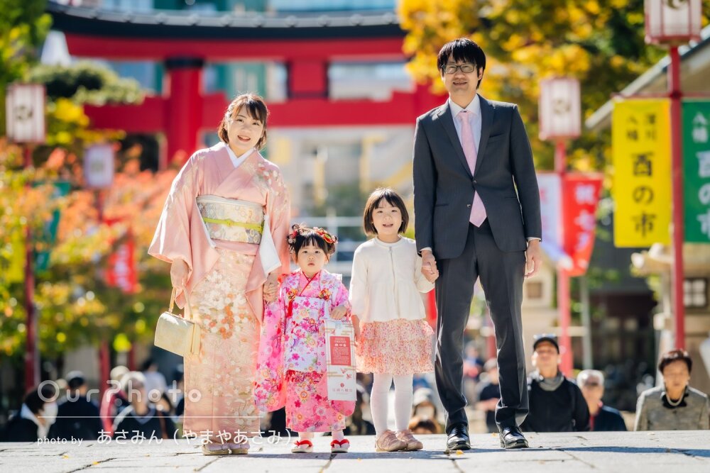 「色合いがとても彩やか」リピーター様！ピンクのお祝い着で七五三の撮影