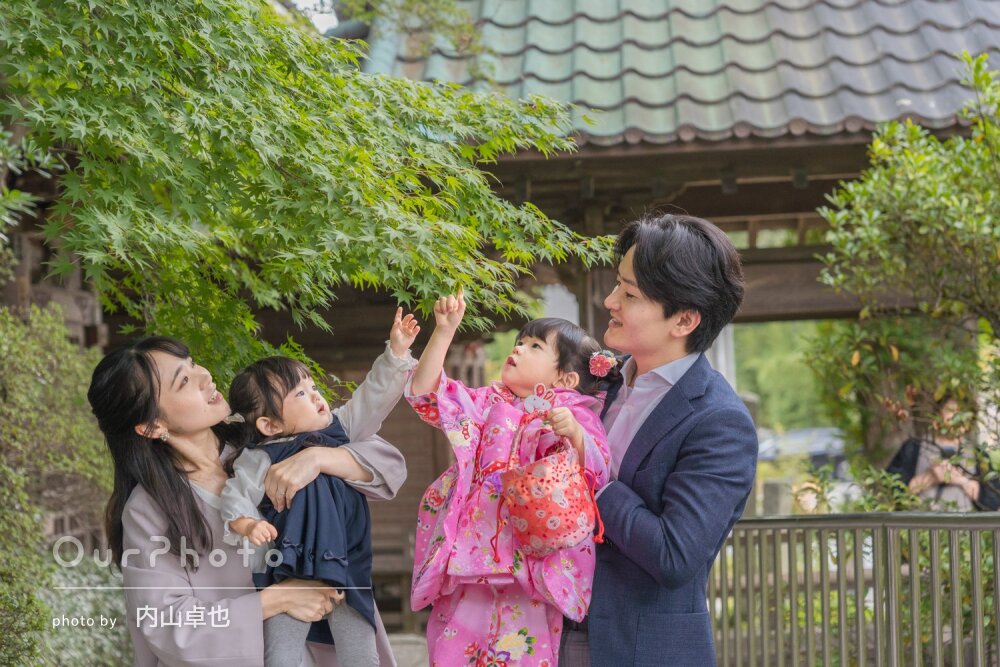 「自然な雰囲気の写真」リピーター様！神社で3歳女の子の七五三の撮影