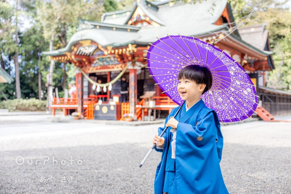 「素敵な写真ばかりで嬉しい」鮮やかな青の羽織がかっこいい七五三の撮影