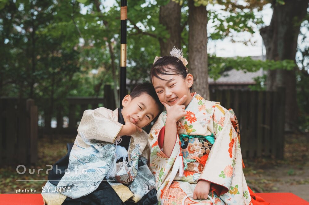 「すごく良い写真で感動」姉弟和装で仲良く楽しげな笑顔で七五三の撮影