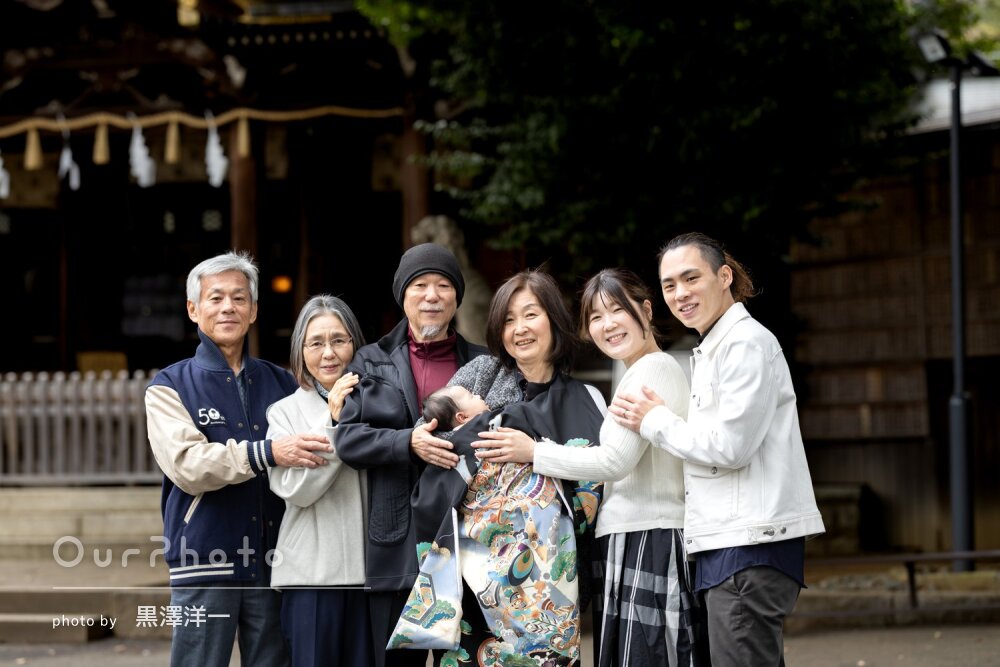 「自然であたたかく素敵な仕上がり」3世代で男の子のお宮参りの撮影