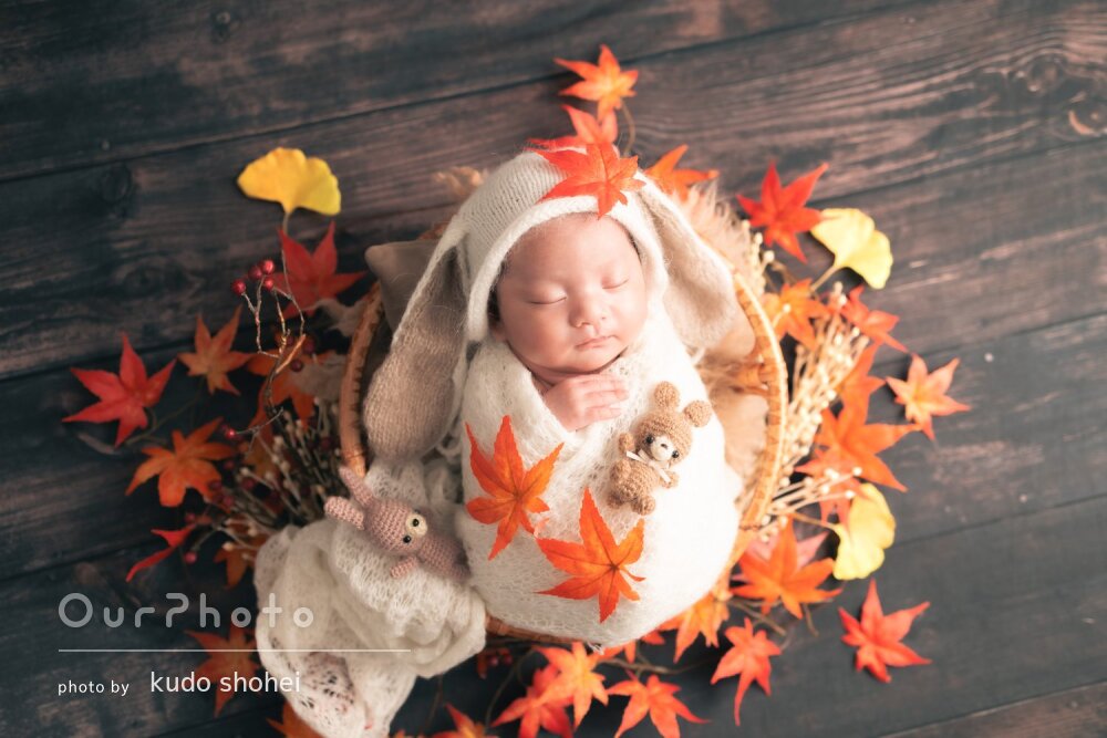 「季節感のある素敵なコーディーネート」豊富なニューボーンフォトの撮影