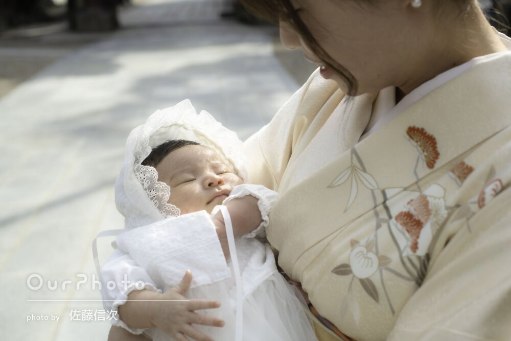 「希望の写真を」すやすや眠る赤ちゃんの表情を捉えたお宮参りの撮影