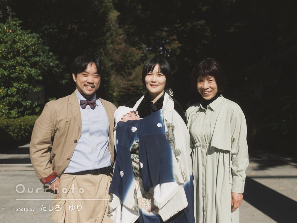 「丁寧に声をかけて」パパママの笑顔から幸せ伝わる素敵なお宮参りの撮影