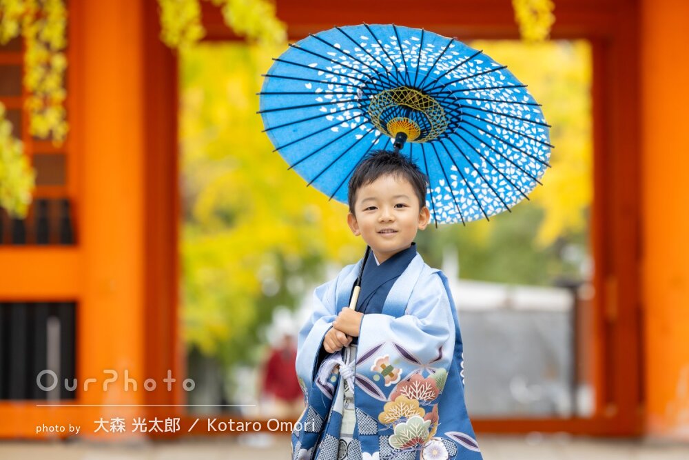 「大満足」紅葉に映える男の子の凛々しい和装！色鮮やかな七五三の撮影