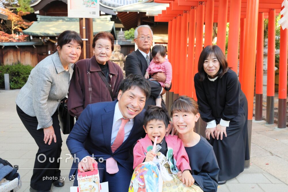 「良い写真が撮れるように導いて」家族揃って凛々しい男の子の七五三撮影