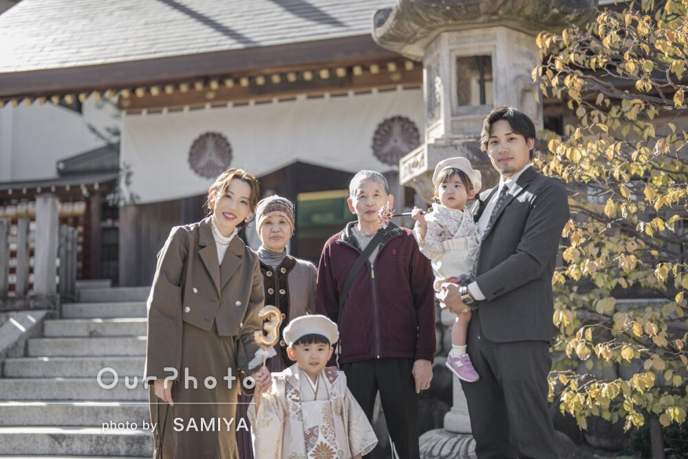 「秋の景色の色合いを感じる」おそろいのベレー帽が素敵！七五三の撮影