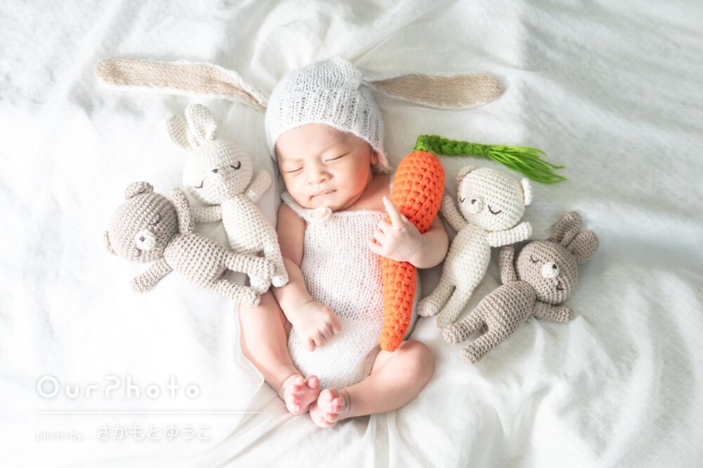 「沢山のパターンを撮って」ウサ耳姿が可愛い！ニューボーンフォトの撮影