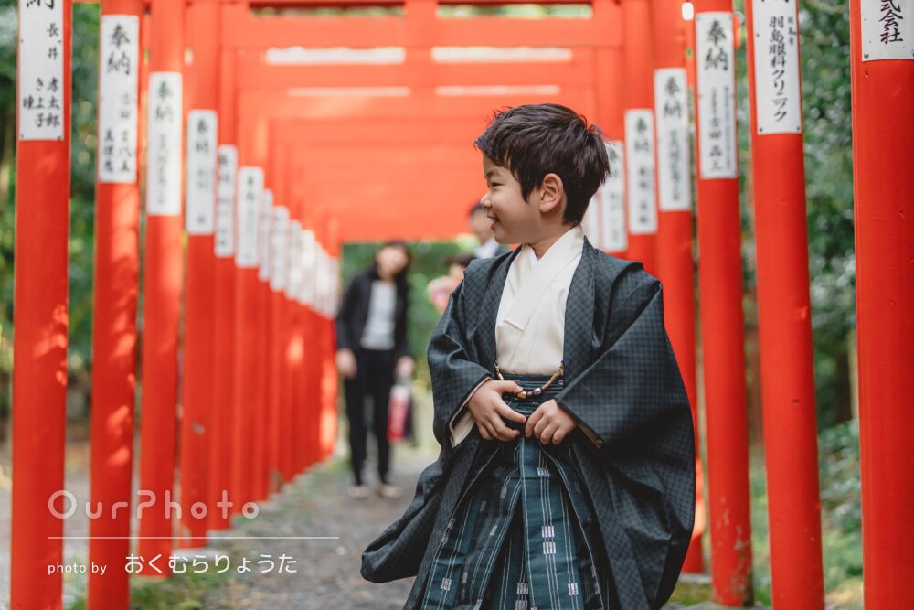 「笑顔で写真が撮れました」おしゃれな羽織袴で颯爽と！5歳七五三の撮影