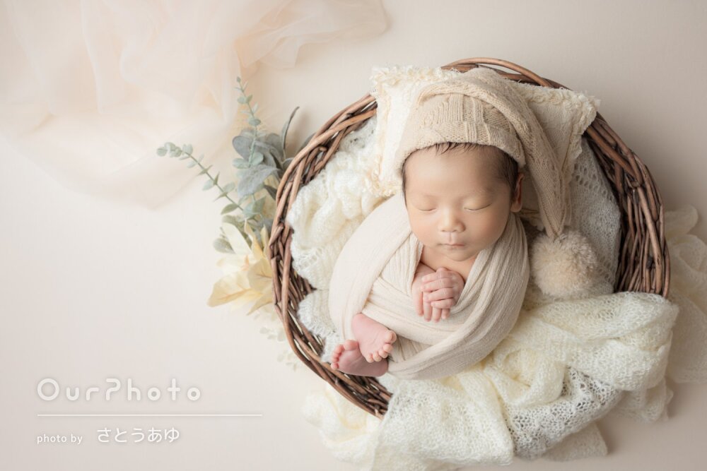 「感動しています！」アースカラーで可愛いニューボーンフォトの撮影