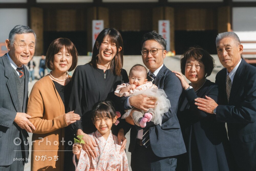 「やわらかく優しい感じ」祖父母も一緒！笑顔で女の子のお宮参りの撮影