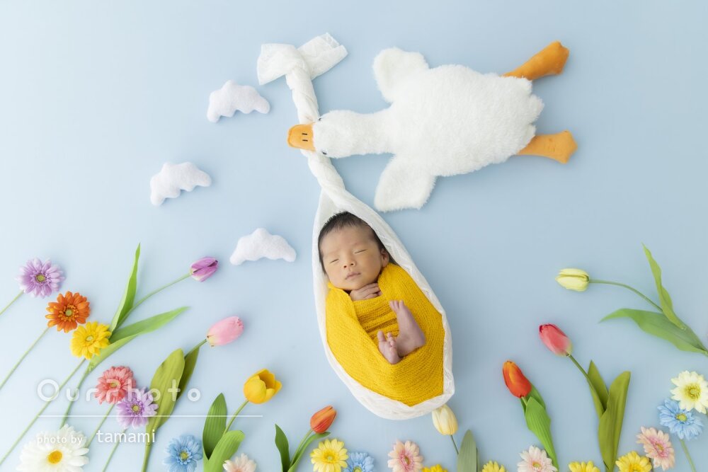 「どれも可愛く大変満足」自宅でポップで明るいニューボーンフォトの撮影