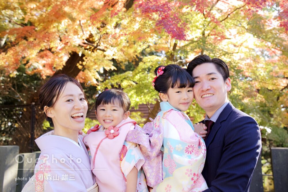 「とても良い思い出」姉妹とママの和装が華やか！紅葉を背景に七五三撮影