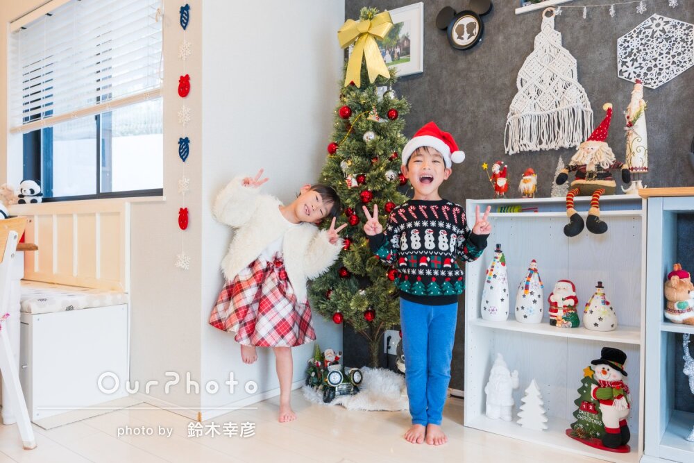「素晴らしい写真ばかり」オシャレなクリスマス飾り！自宅で家族写真撮影