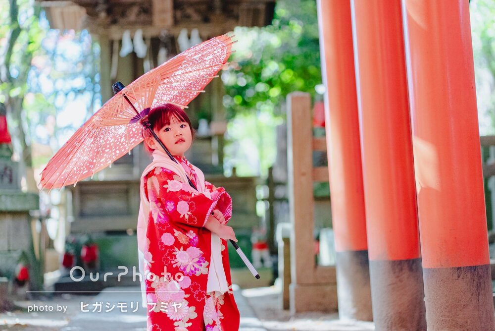 「思った以上に楽しい撮影会」赤い着物が映える！3歳の七五三の撮影
