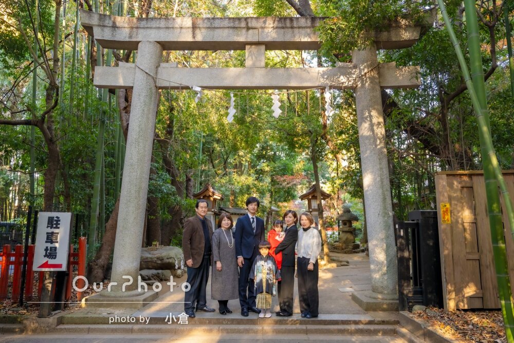 「とてもよいお写真」緑に映える晴れ着姿！5歳3歳兄妹一緒に七五三撮影