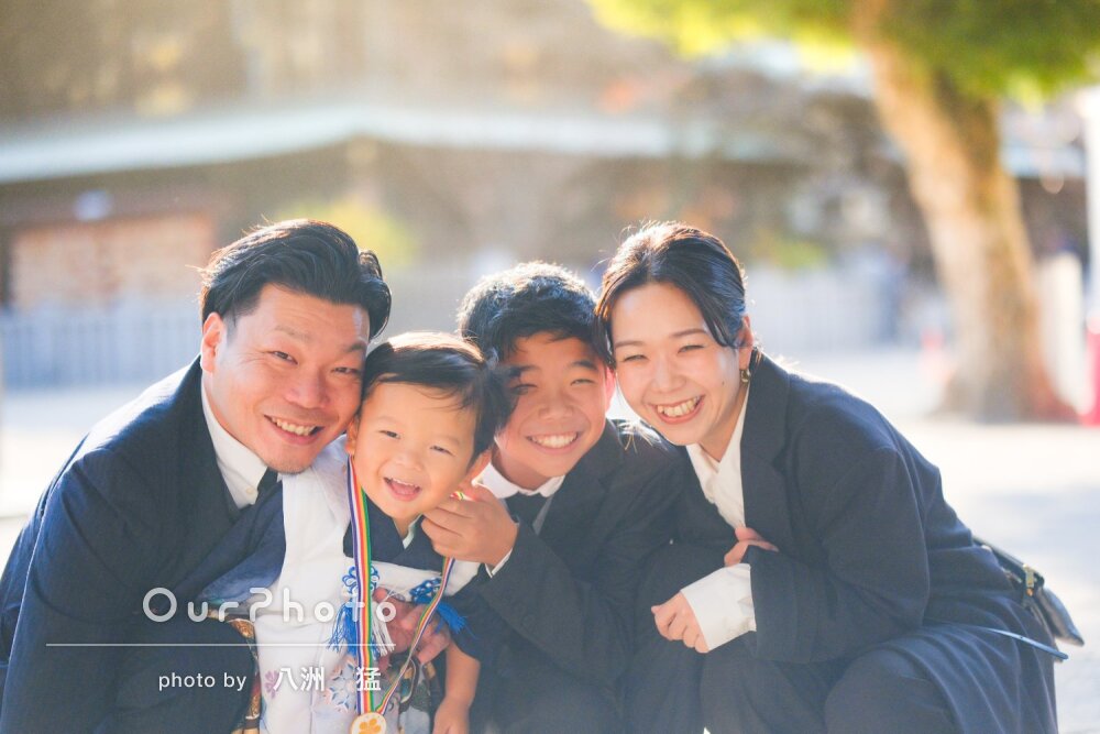 「普段どおりの家族を楽しく撮って」神社で3歳男の子の七五三の撮影
