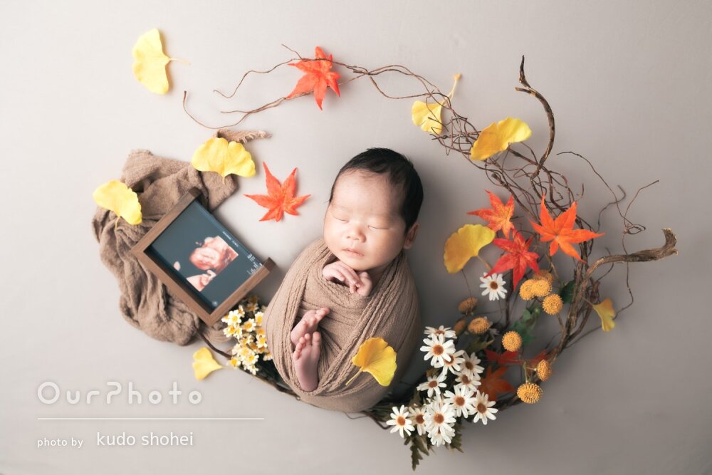 「良い思い出」自宅で季節感ある小物と可愛いニューボーンフォトの撮影