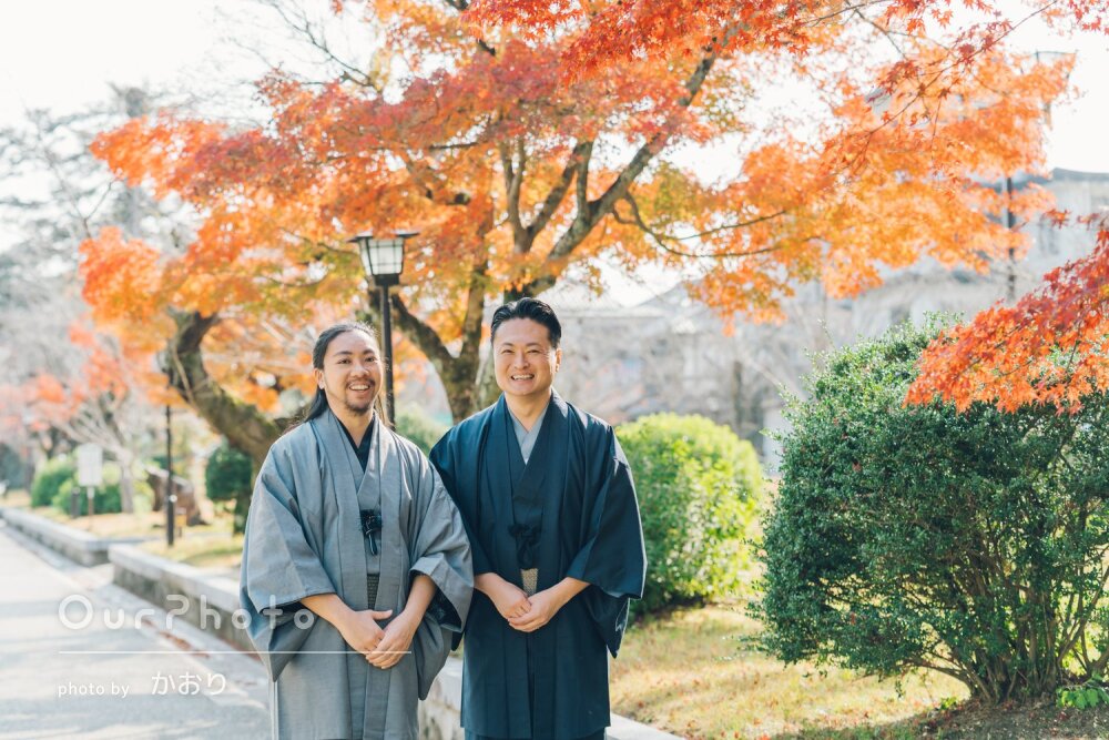 「リラックスしたとても楽しい時間」美しい紅葉と着物で旅行写真の撮影