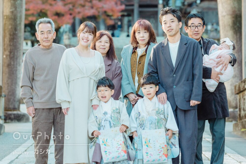 「笑顔をたくさん引き出して」双子の5歳男の子！和装で七五三の撮影
