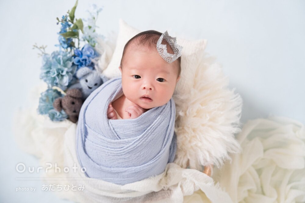 「とても可愛く仕上がって」表情が愛らしい記念のニューボーンフォト撮影