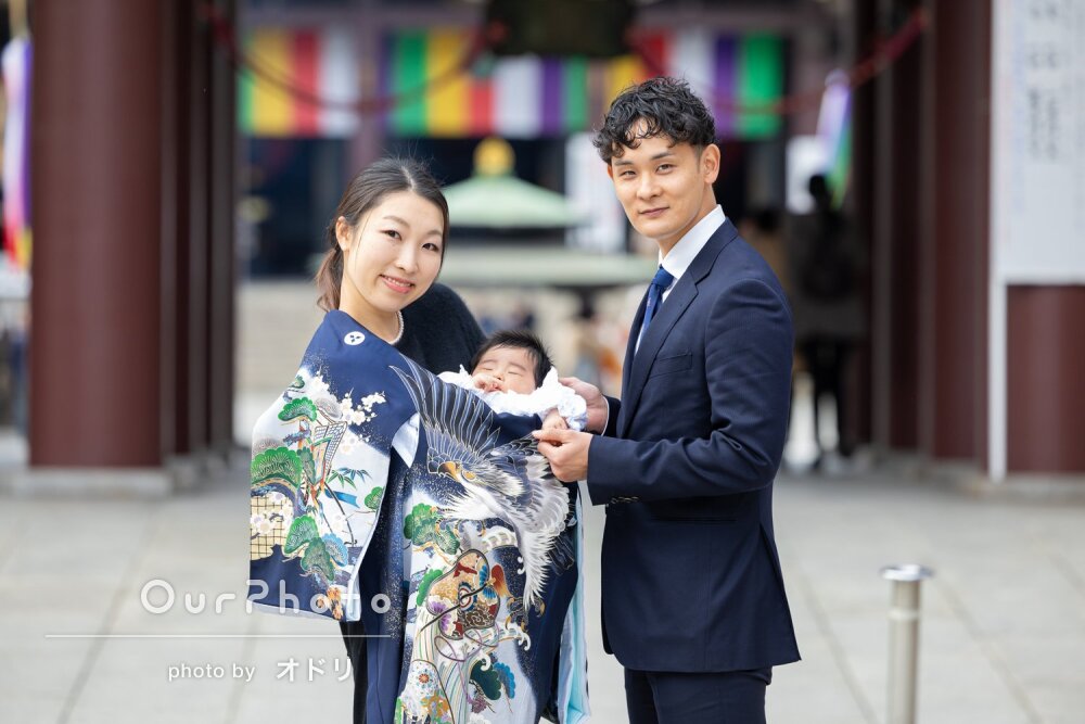 「家族と息子の自然な笑顔」一生の宝物！しあわせいっぱいのお宮参り撮影