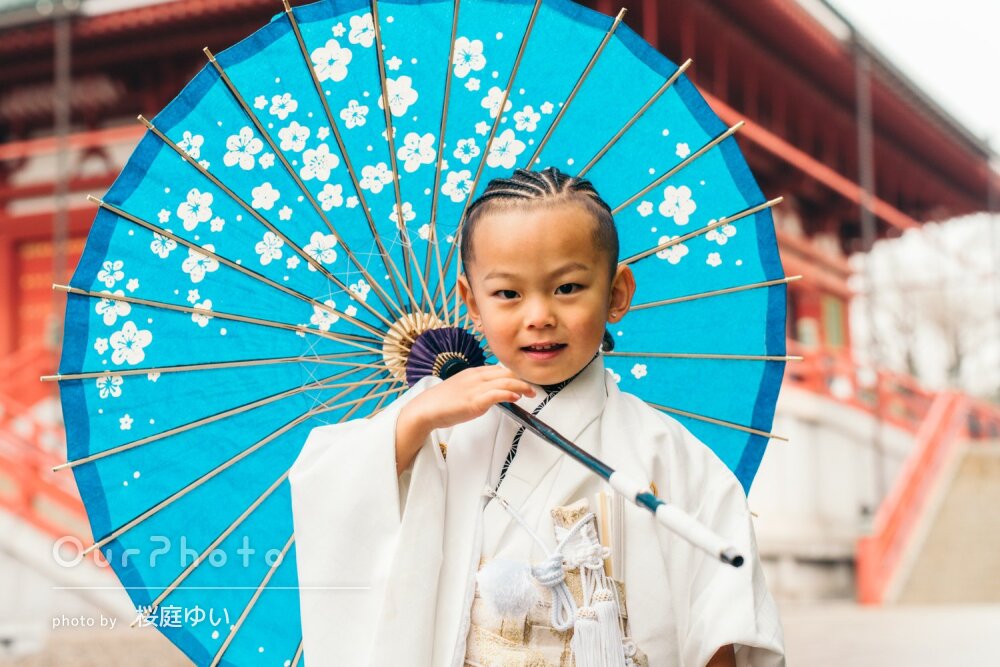 「とても優しいご対応」白の羽織袴姿が爽やかでかっこいい！七五三の撮影