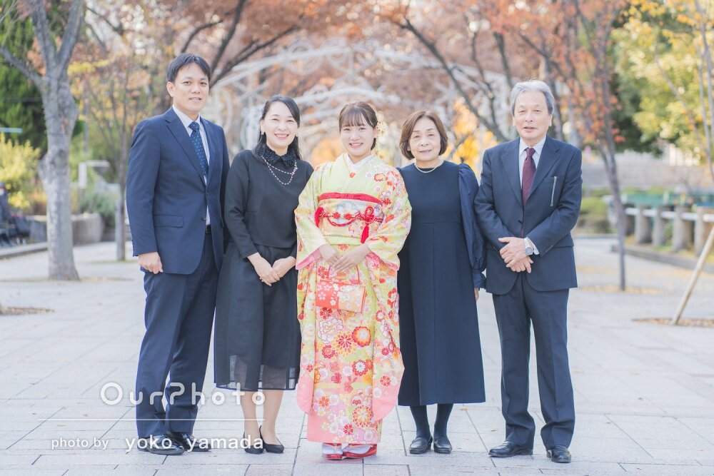 「要望を最大限汲んで様々な工夫」紅葉がキレイな街中で成人式前撮り撮影