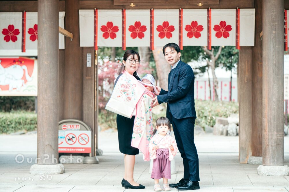 「とても素敵」笑顔が溢れる！ピンクのお祝着で女の子のお宮参りの撮影