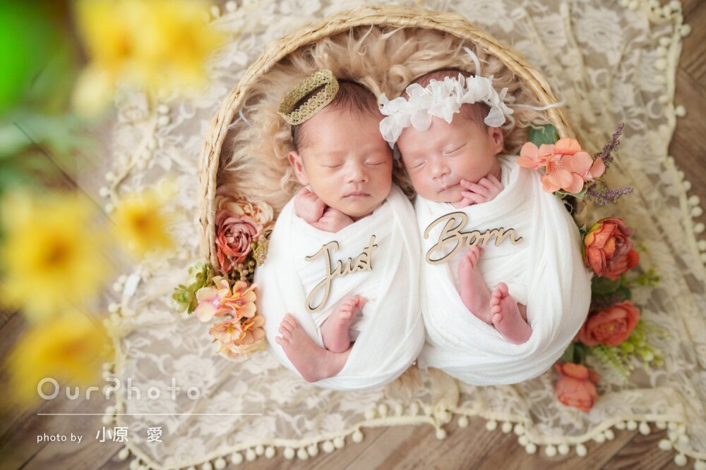 「素敵なフォト」バリエーション豊富な双子のニューボーンフォトの撮影