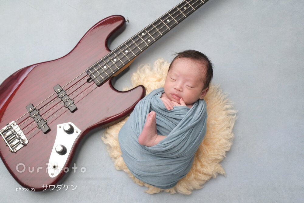 「仕上がった写真も素敵」楽器や可愛い小物とニューボーンフォトの撮影