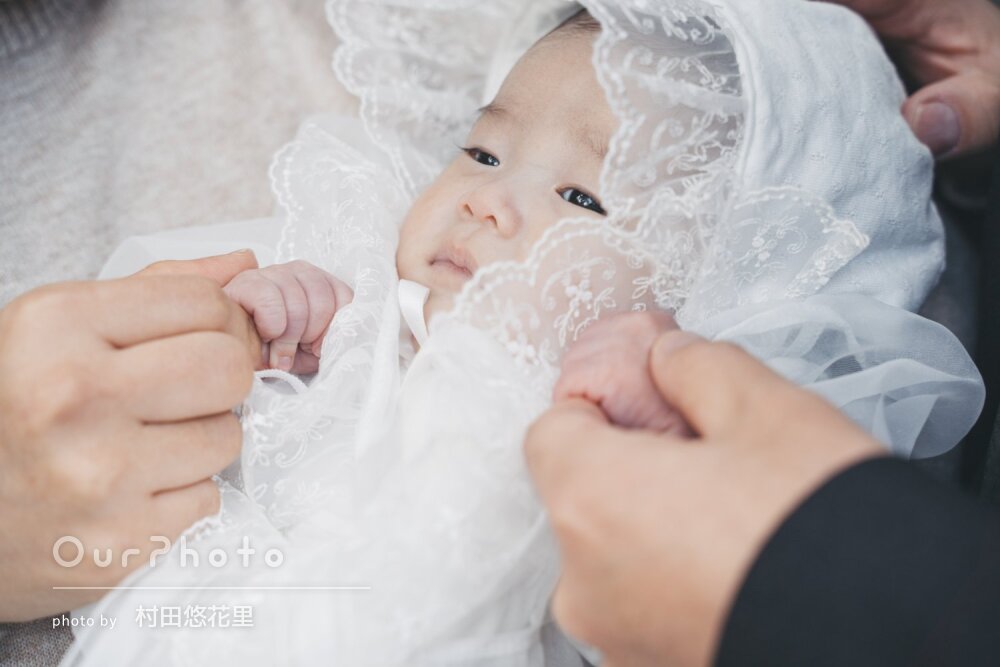 「余韻と満足感でいっぱい」緑豊かな神社で可愛い女の子のお宮参りの撮影