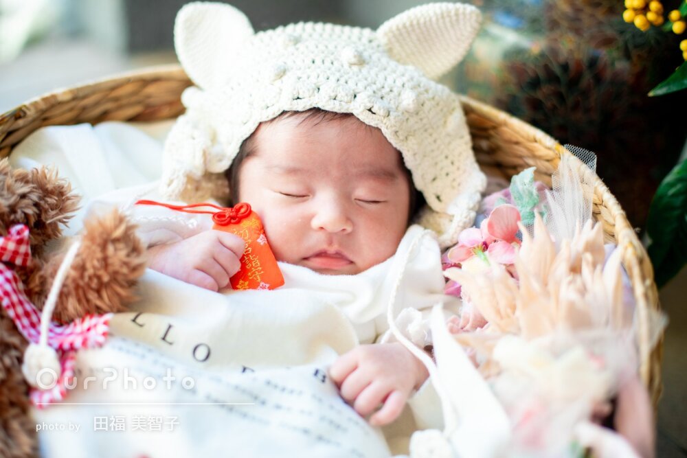 「大変いい記念」三世代で笑顔溢れるお宮参りとニューボーンフォトの撮影