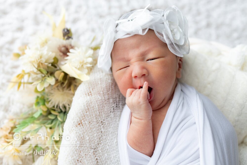 「とても良い仕上がりで大変満足」色んな表情でニューボーンフォトの撮影
