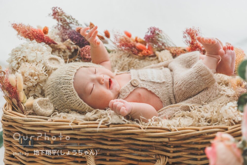 「とても楽しく」色鮮やかな花に囲まれて！ニューボーンフォトの撮影