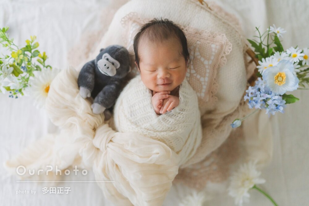 「次のイベントも是非」天使のような笑顔でニューボーンフォトの撮影