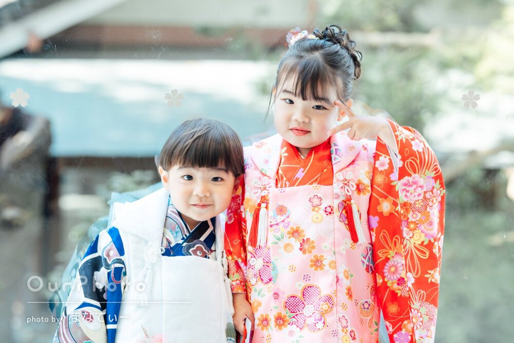 「撮りたい所全てで撮影」晴れ着姿で可愛らしく！姉弟一緒に七五三の撮影