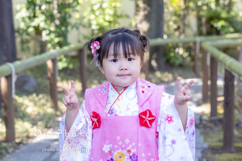 「良かったです」桃色の被布姿がとってもキュートな女の子の七五三撮影