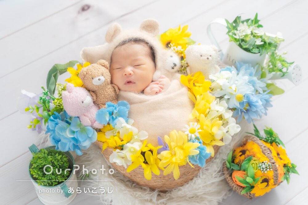 「可愛い写真をたくさん」リピーター様の愛らしいニューボーンフォト撮影